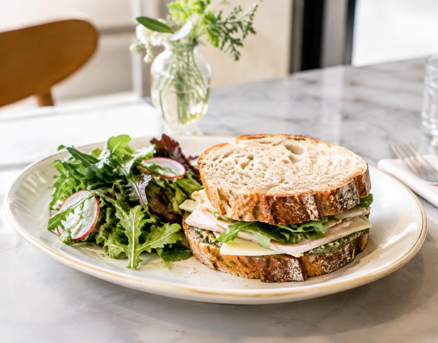 Fresh lunch sandwich served with a side salad